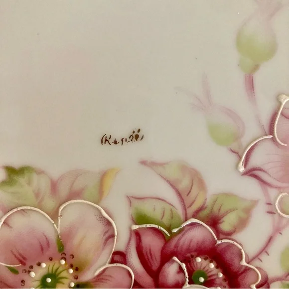 Floral Pedestal Cake Stand Signed Renee 8” - Picture 4 of 16